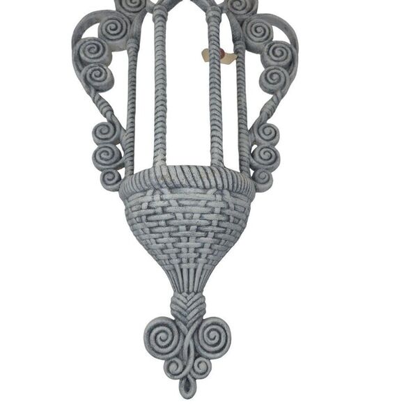 Vintage 70s Burwood Products Faux Wicker Hanging Wall Planter Gray - Picture 2 of 7